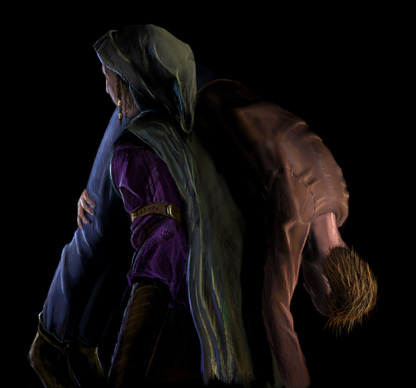 Zaya carrying man in brown