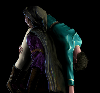 Zaya carrying man in green