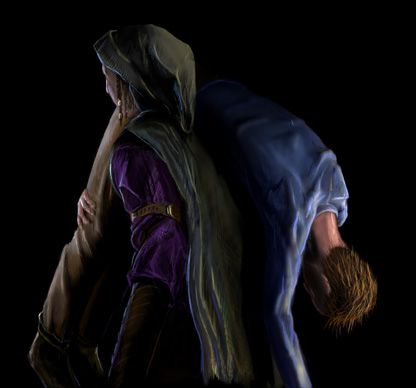 Zaya carrying man in blue